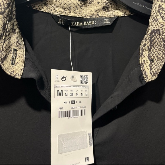 ZARA Black Button-Up Dress with Patterned Collar - Picture 10 of 10